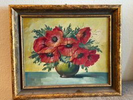 Ölgemälde Blumenstrauss Mohnblumen gerahmt guter Zustand