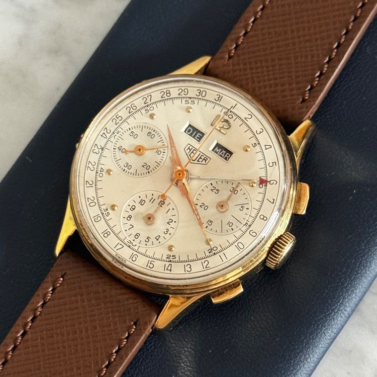 Heuer Triple Calendar Valjoux 72C 18k Yellow Gold - Rare! | Kaufen auf ...