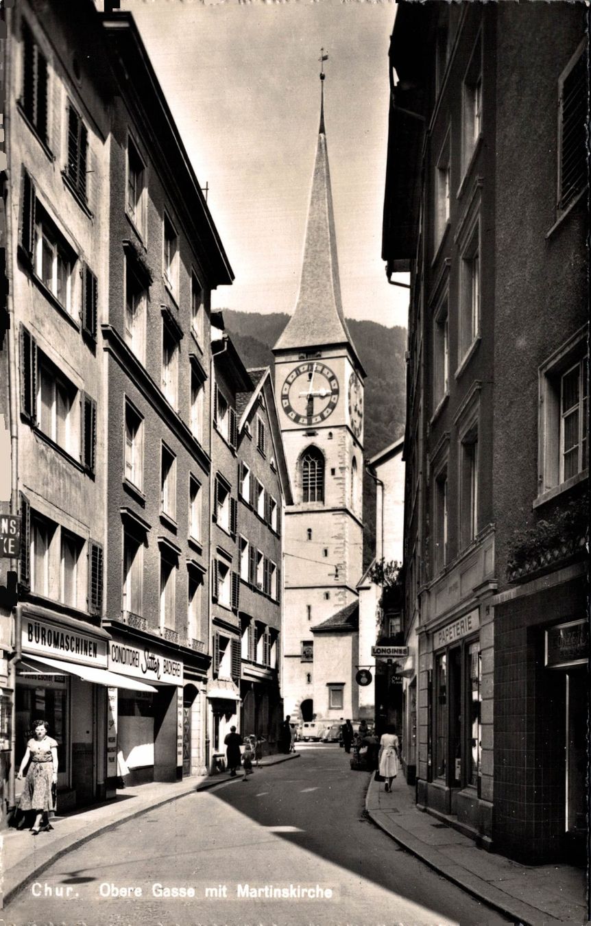 Cartoline postali: Chur. Obere Gasse mit Martinskirche – Usato da Bronschhofen venduto da Astore