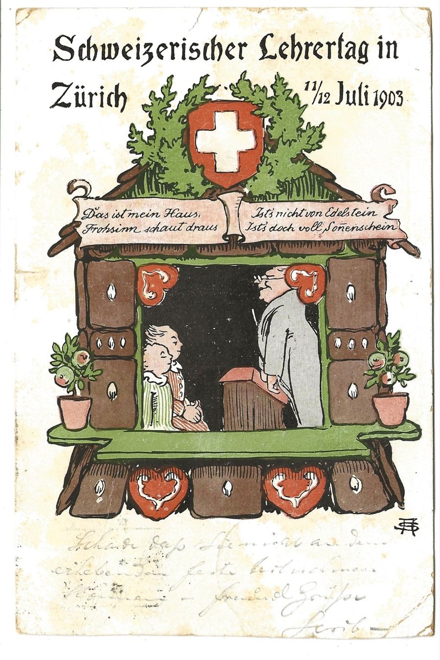 Cartoline postali: Zürich - Schweizerischer Lehrertag - Schule - Litho - 1903 – Usato da Engelburg venduto da Cartophil