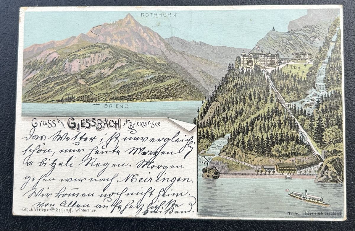Cartoline postali: Gruss vom Giessbach Schlumpf Litho  – Usato da Horw venduto da Tellbub