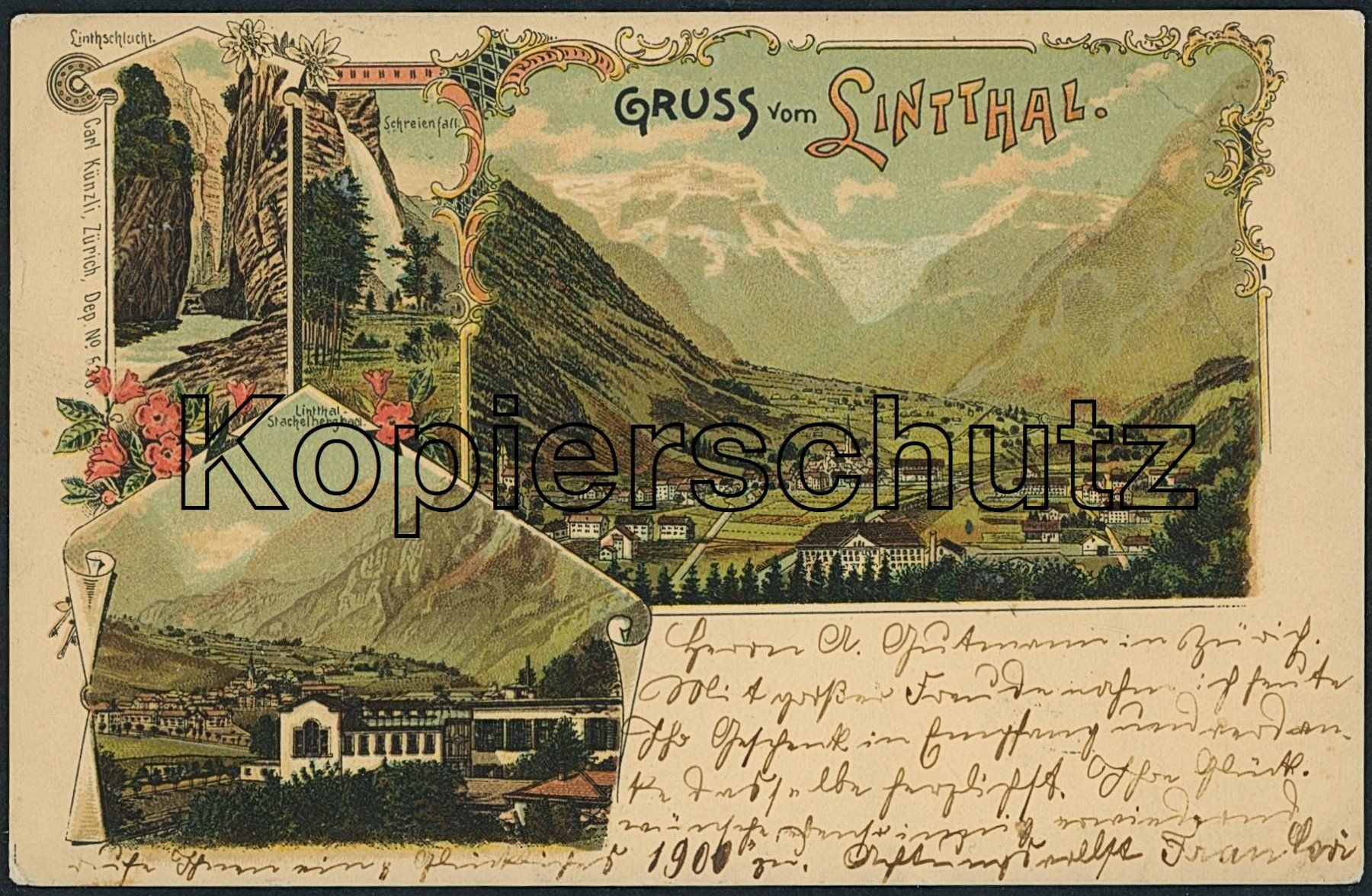 Ansichtskarten: GL Linthal - Litho – Gebraucht aus Schindellegi von stationary