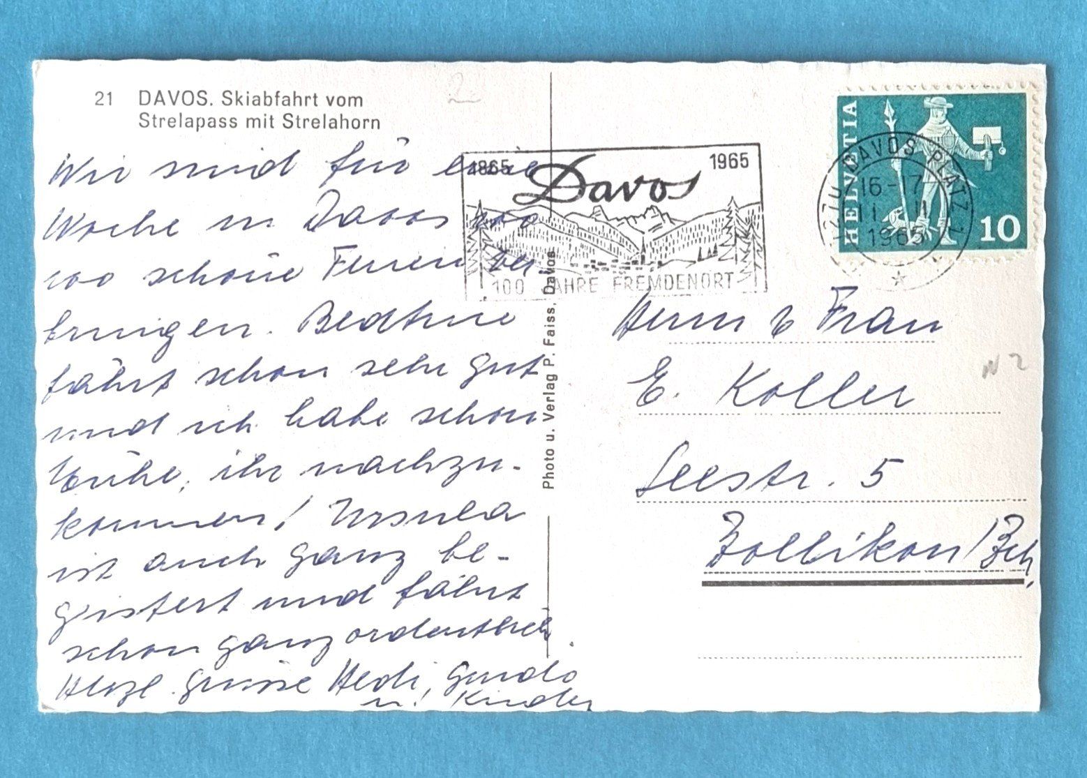 Cartoline postali: Davos - Skiabfahrt vom Strelapass - 1965 – Usato da Rothrist venduto da RROENK 1