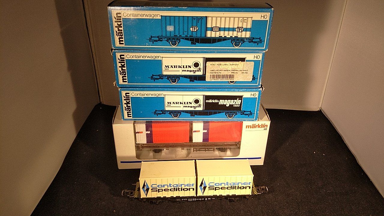 Märklin Modellini di ferrovie: 5 Märklin Containerwagen – Usato da Uster venduto da Regenwurm61 7