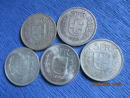 5 x 5 francs argent seulement 1 franc