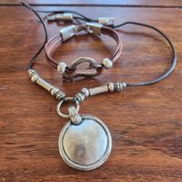 Schmuckset Kette und Armband Leder Metall gebraucht