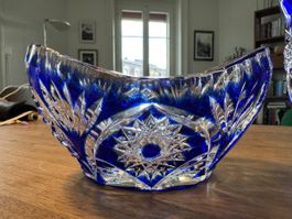 Vintage Böhmisch blaue handgeschliffene Kristallschale