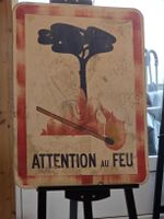 Panneau vintage "Attention au feu", pièce de collection 