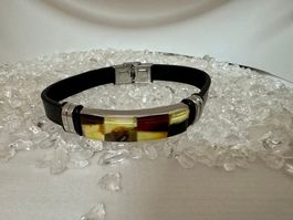 Armband - Leder- mit Bernstein -Platte