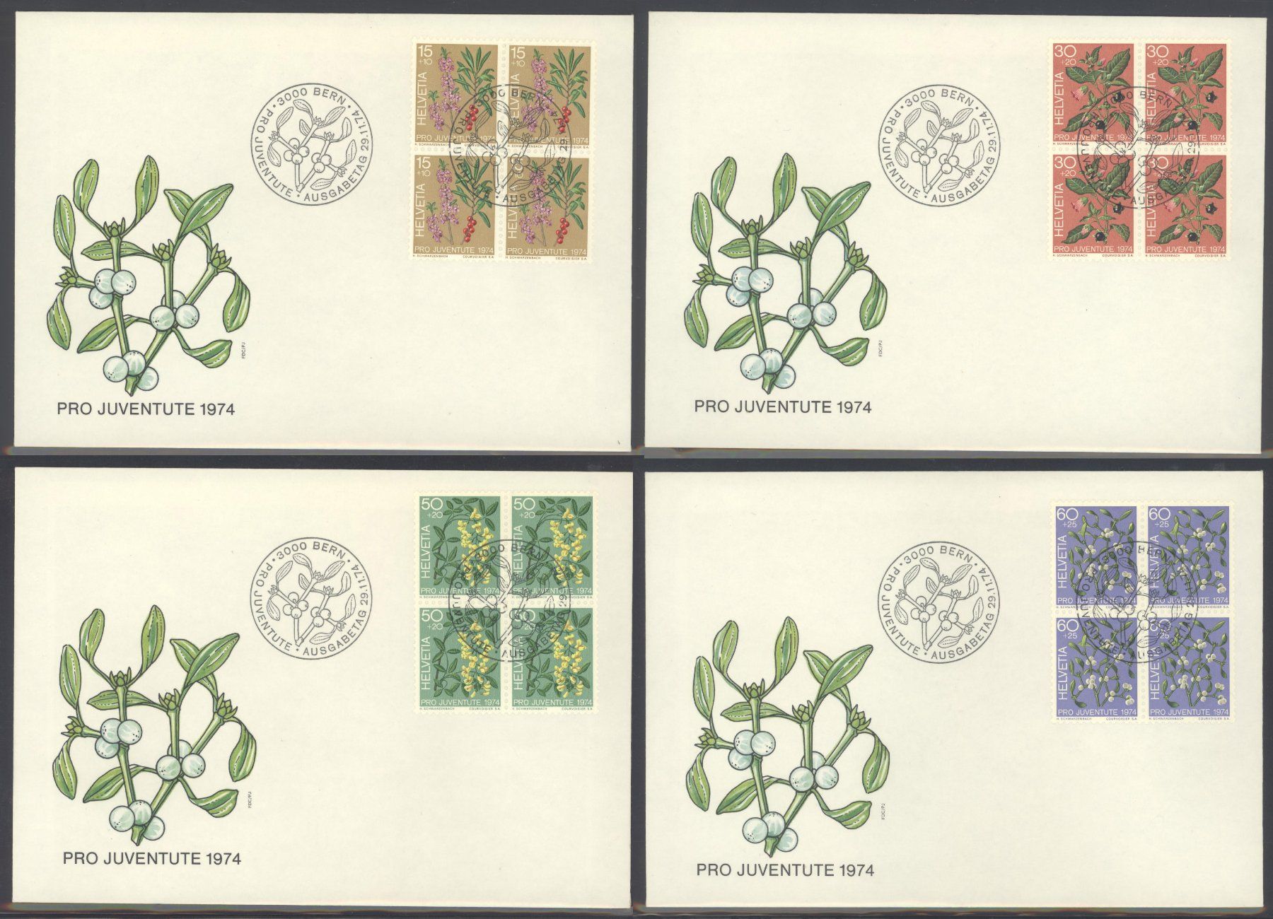 Tutti i francobolli: 1974, FDC, Pro Juventute, Viererblöcke – Usato da Willisau venduto da Vollstempel