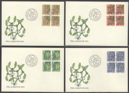 1974, FDC, Pro Juventute, Viererblöcke
