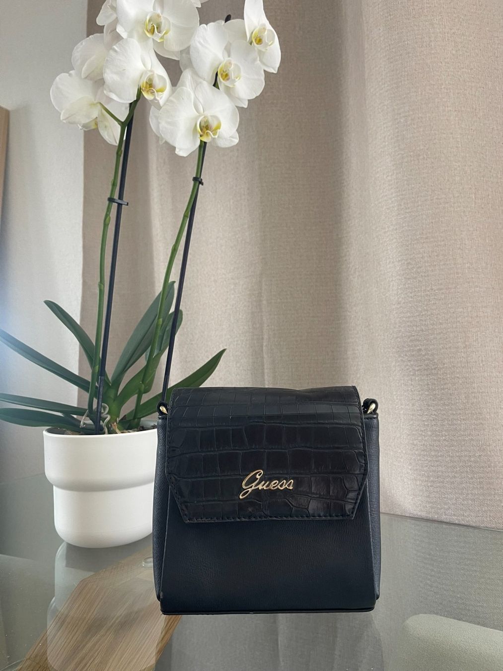 Guess Taschen für Damen: Guess Handtasche Schwarz Kroko-Optik – Gebraucht aus Rheineck von FGeissler 1