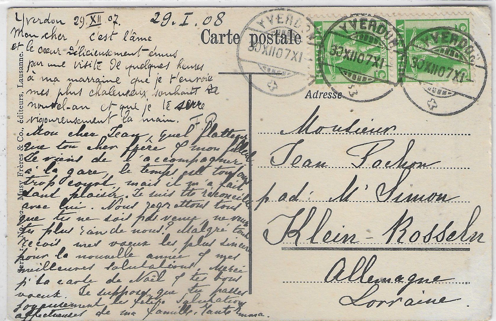Cartes postales: Yverdon - Heureuse Annee – D'occasion à Ettingen par Kartenplanet 1