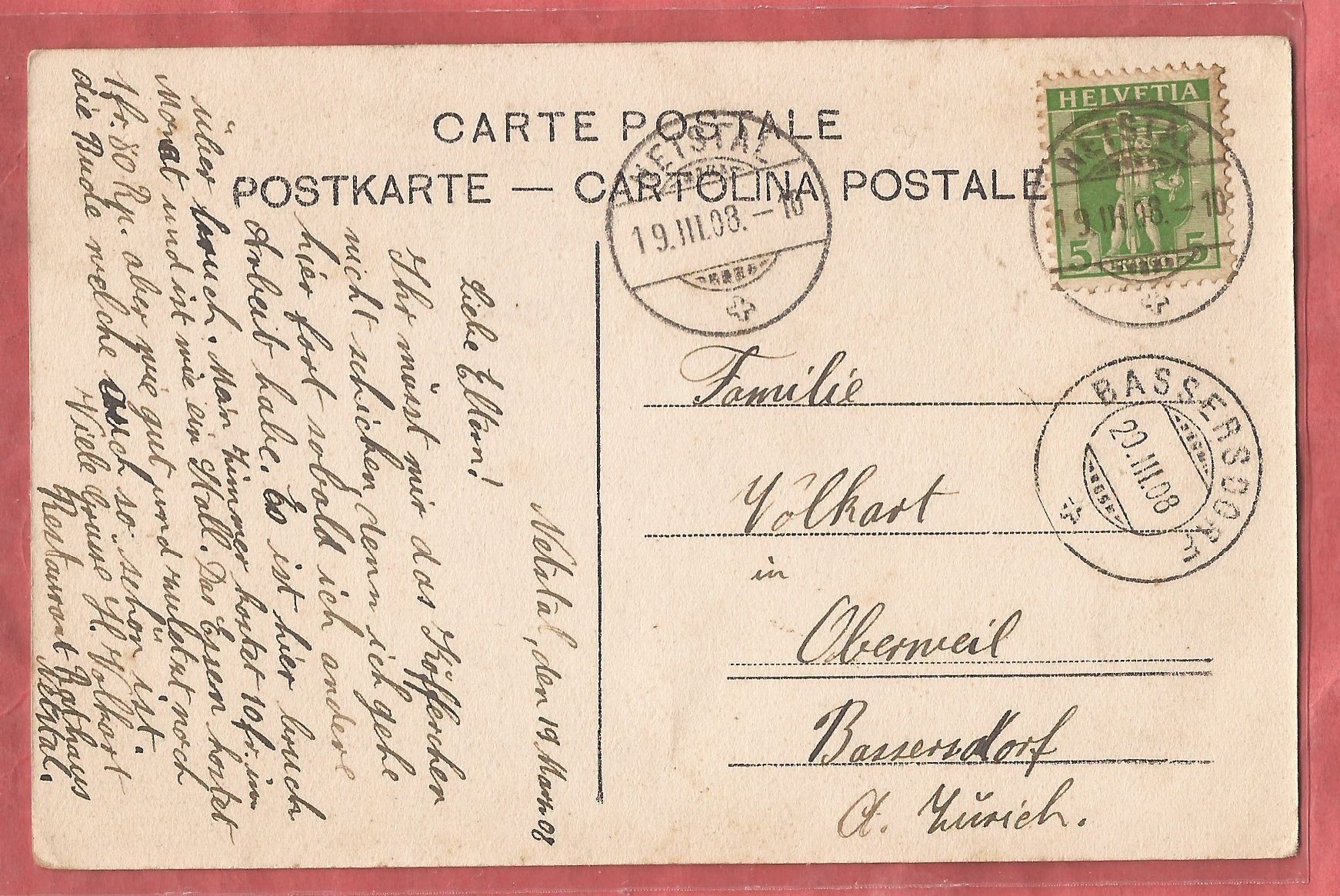 Cartoline postali: Netstal mit Schäniserberg und Speer - 1908 – Usato da Fislisbach venduto da Porano 1