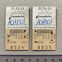 Diessenhofen - Aathal, 2 alte Bahnbillette, 1. April 1984