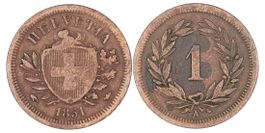 1 Rappen von 1851 (g.e. bis schön). Ab 1.--