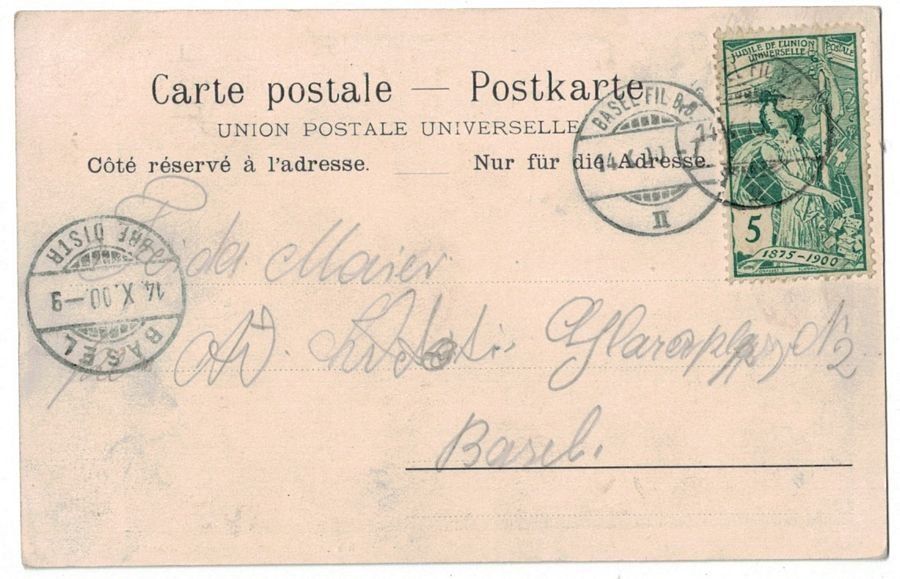 Cartoline postali: Basel, Markplatz um 1840, gelaufen 1900 – Usato da Frauenfeld venduto da POML 1