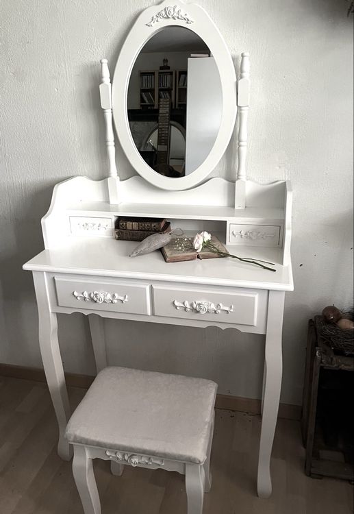 Coiffeuses: Schminktisch mit Hocker, weiss, Vintage Stil, Top! – D'occasion à Hochfelden par Michou7