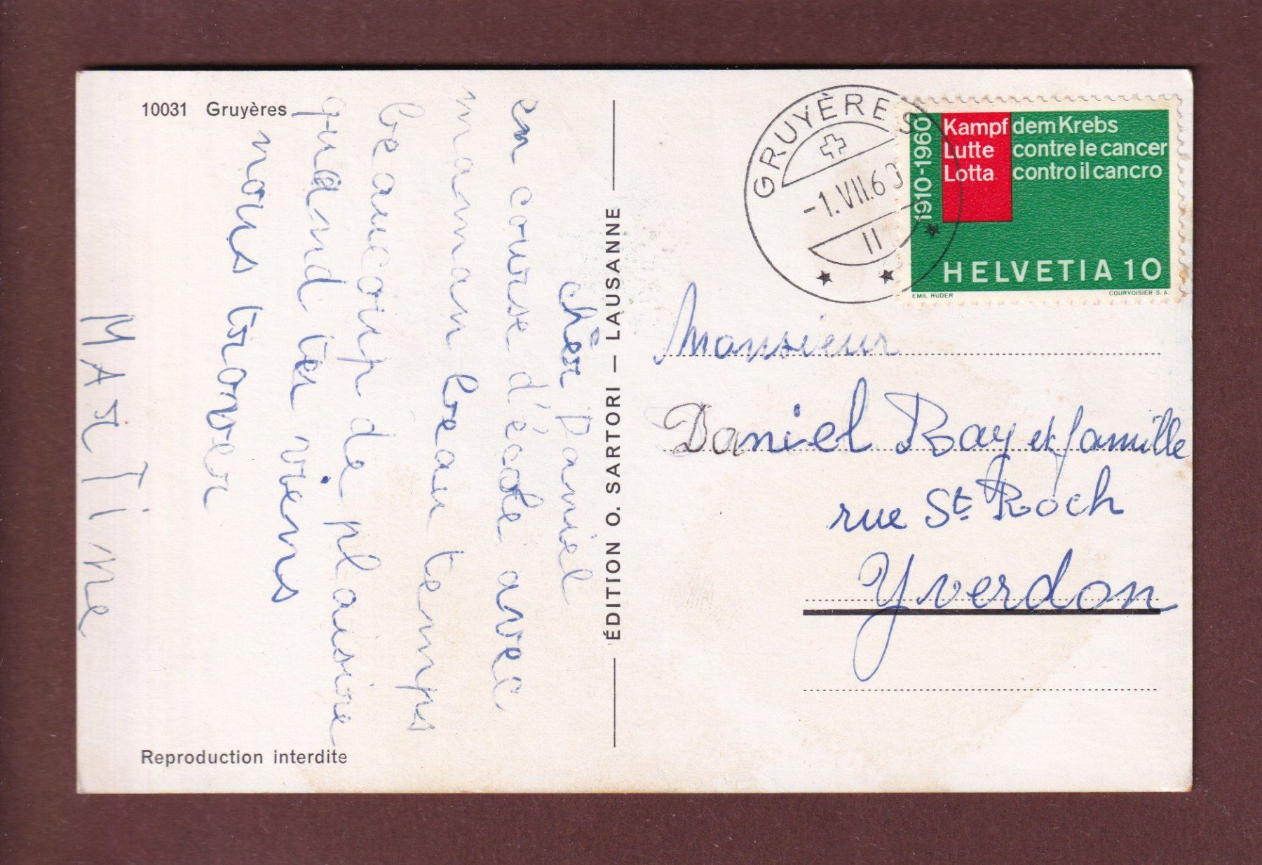 Cartoline postali: GRUYERES - 1960 – Usato da Pully venduto da nicecards 1