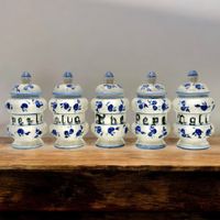 5x Pots à épices anciens en faïence italienne craquelée