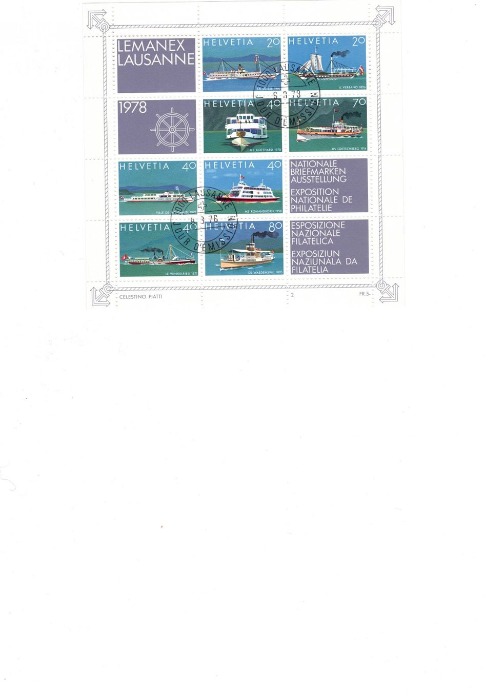 Alle Briefmarken: Bloc Lemanex W59, ET 09.03 1978 – Neu (gemäss Beschreibung) aus Dübendorf von Aviafan77