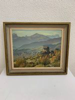 Vintage Original Ölgemälde von Jos. Benz Alpen & Dorfansicht