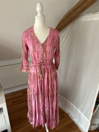 Bohemian Maxikleid Gr. S - Rosafarben mit Batik