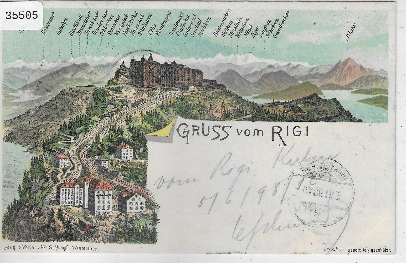 Cartoline postali: Gruss vom Rigi - Litho 1898 – Usato da Ettingen venduto da Kartenplanet
