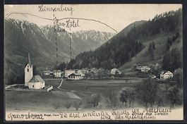 Versam, Gesamtansicht mit Kirche, Pfarrh