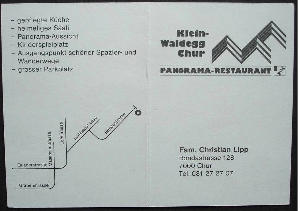 Ansichtskarten: CHUR Panorama-Restaurant Klein-Waldegg, Fam. Ch. Lipp - Auto – Neu (gemäss Beschreibung) aus Jona von philajona 1
