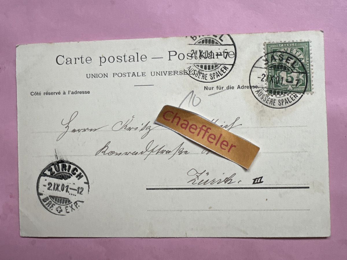 Ansichtskarten: 1901 Basel, Totalansicht  – Gebraucht aus Zürich von Chaeffeler 1