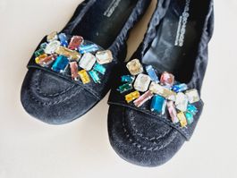 KENNEL & SCHMENGER BALLERINAS SCHUHE LEDER STRASSSTEINE 37
