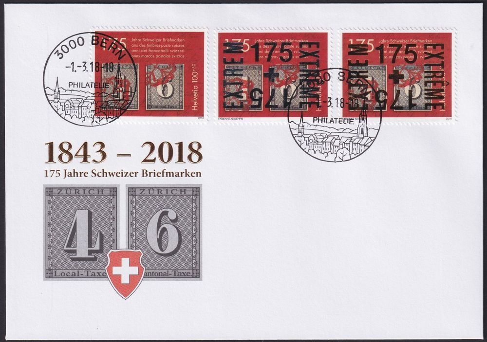 Alle Briefmarken: 2018, FDC EXTREM BERN, GOLD & SILBER & Normal-Aufdruck ! – Neu (gemäss Beschreibung) aus Nuglar von Stamp88