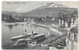 Luzern Seebrücke mit Dampfschiffen