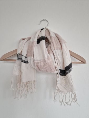 Schal gestreift Ecru Beige Schwarz ca. 45cm x 130cm