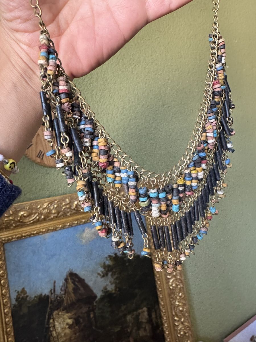 Catenine: Boho multi-color beaded kenyan fringe statement necklace – Usato da Zürich venduto da olalinda 1