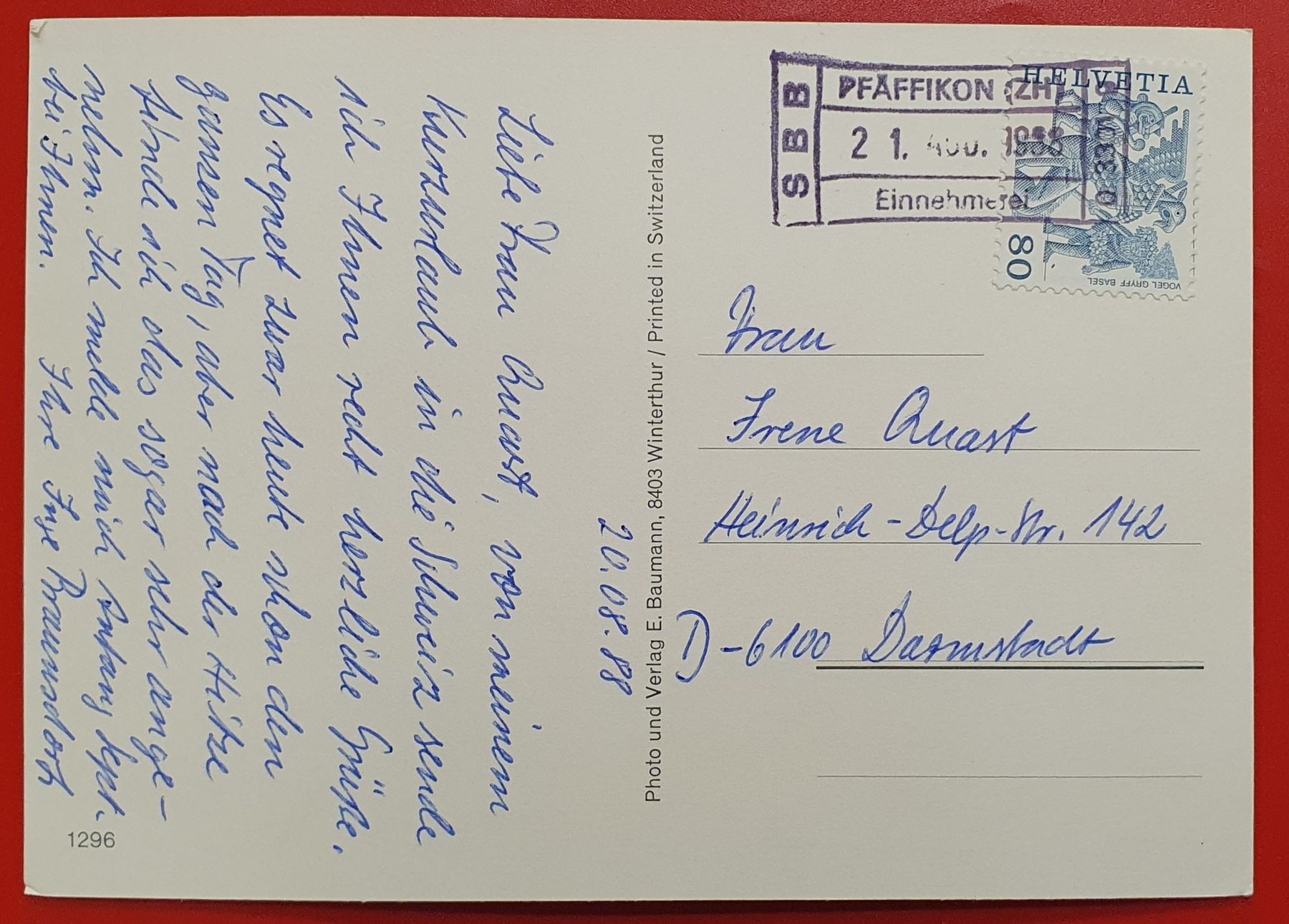 Cartoline postali: Seen - Winterthur 1988 - mit Bahnpoststempel – Usato da Kreuzlingen venduto da Rschweiz1 1