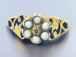 Sale! Antik Emaille Gold Perlen 14k Ring
