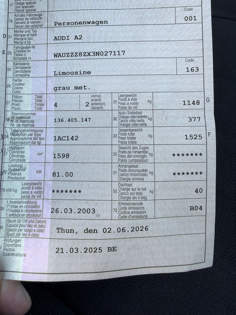 Audi Automobili: Audi A2  1.6 Benzin (mit mfk) – Usato da Hinterkappelen venduto da meh_qf55 9