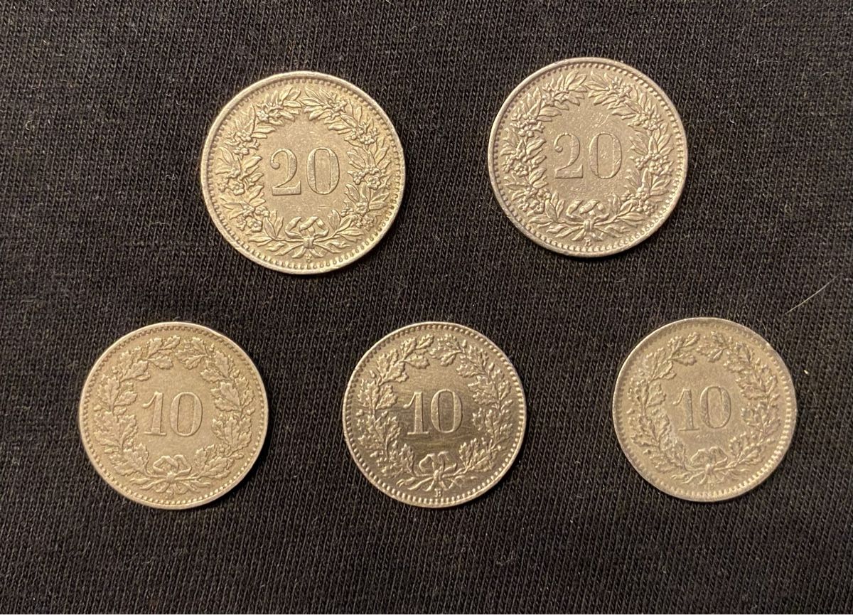 Tutti le monete: 10 & 20 Rappen Münzen ab 1920 – Usato da Kerzers venduto da TTT12 1