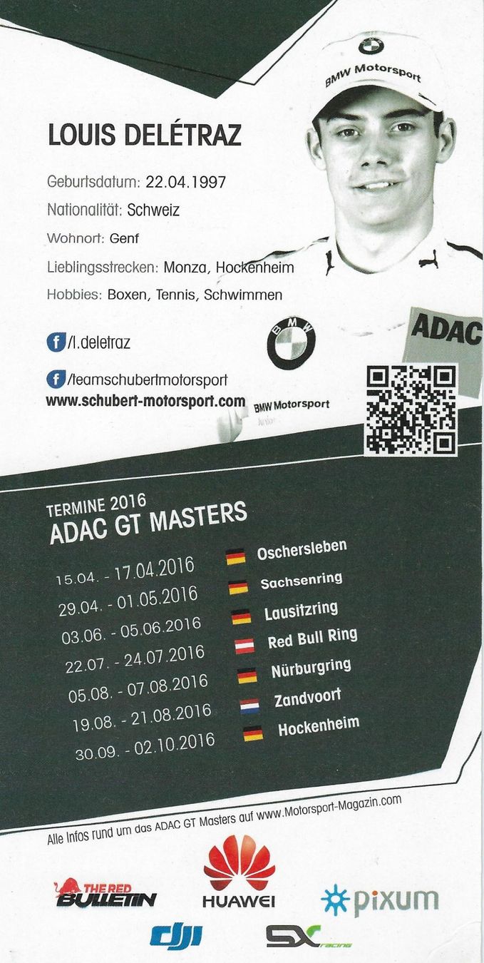 Autografi: Louis Delétraz, ADAC GT Masters 2016 – Usato da Aarburg venduto da Hktm 1
