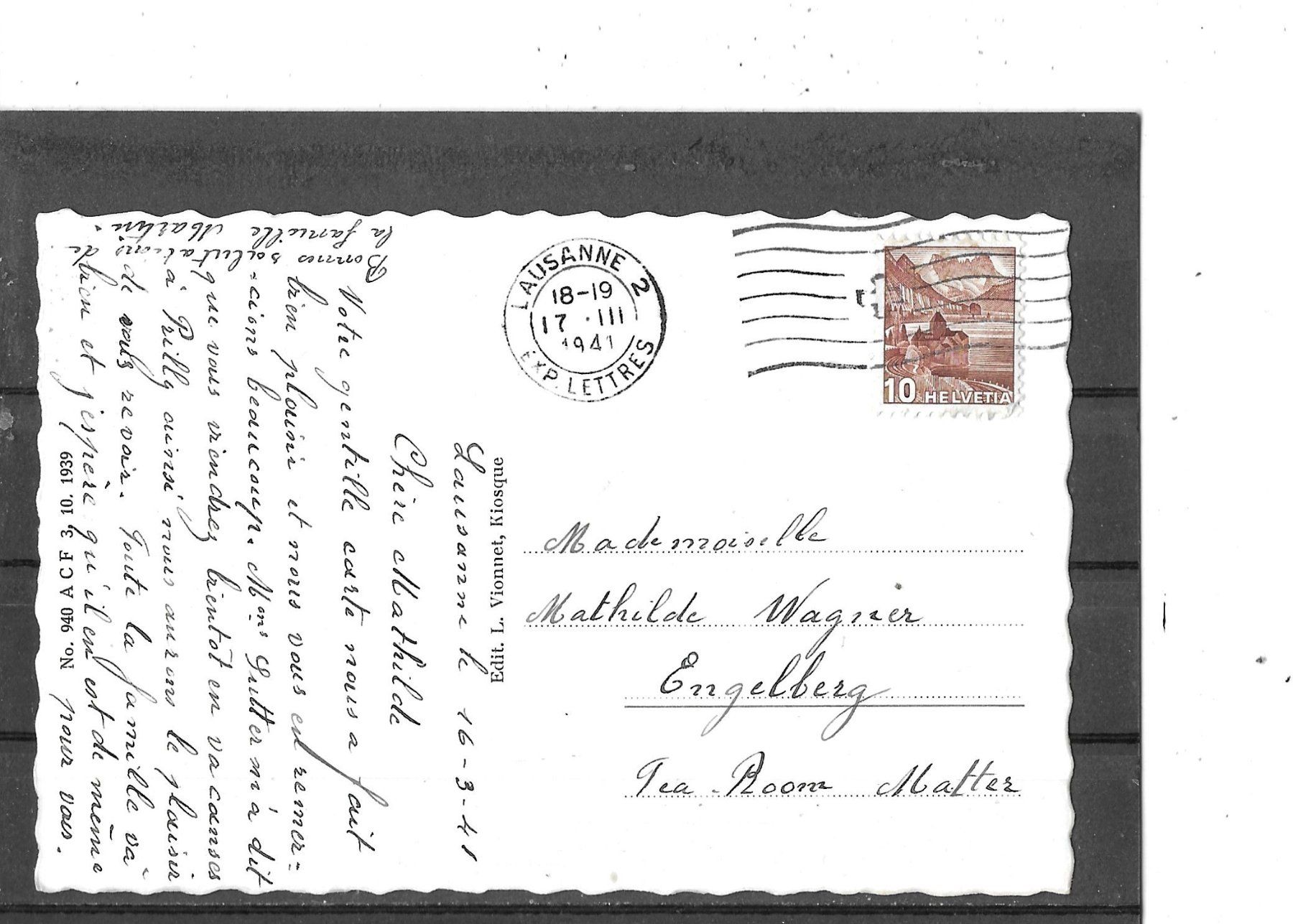 Cartoline postali: VD Lausanne 1941 Parc de Valency – Usato da Schocherswil venduto da Wilare 1