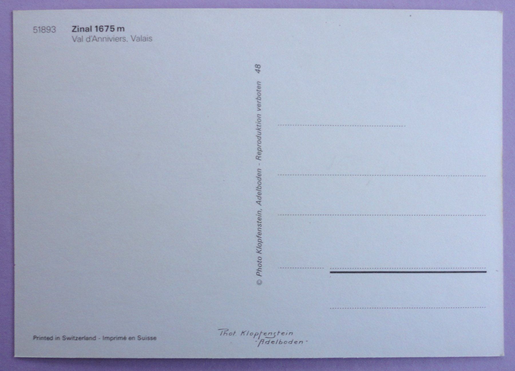 Cartoline postali: Zinal 1675 m, Val d' Anniviers – Usato da Fétigny venduto da Billy2miny 1