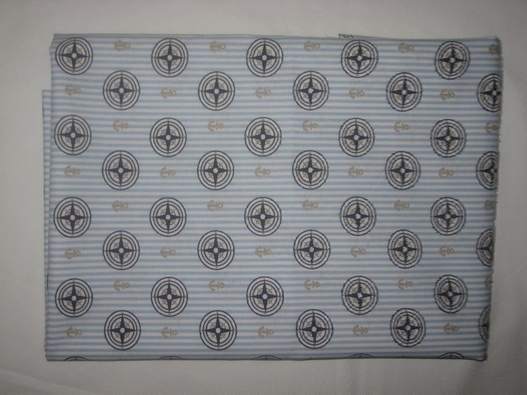Tessuti: Baumwollstoff weiss/blau gestreift mit Kompass – Nuovo e nell'imballaggio originale da Füllinsdorf venduto da Schlupp