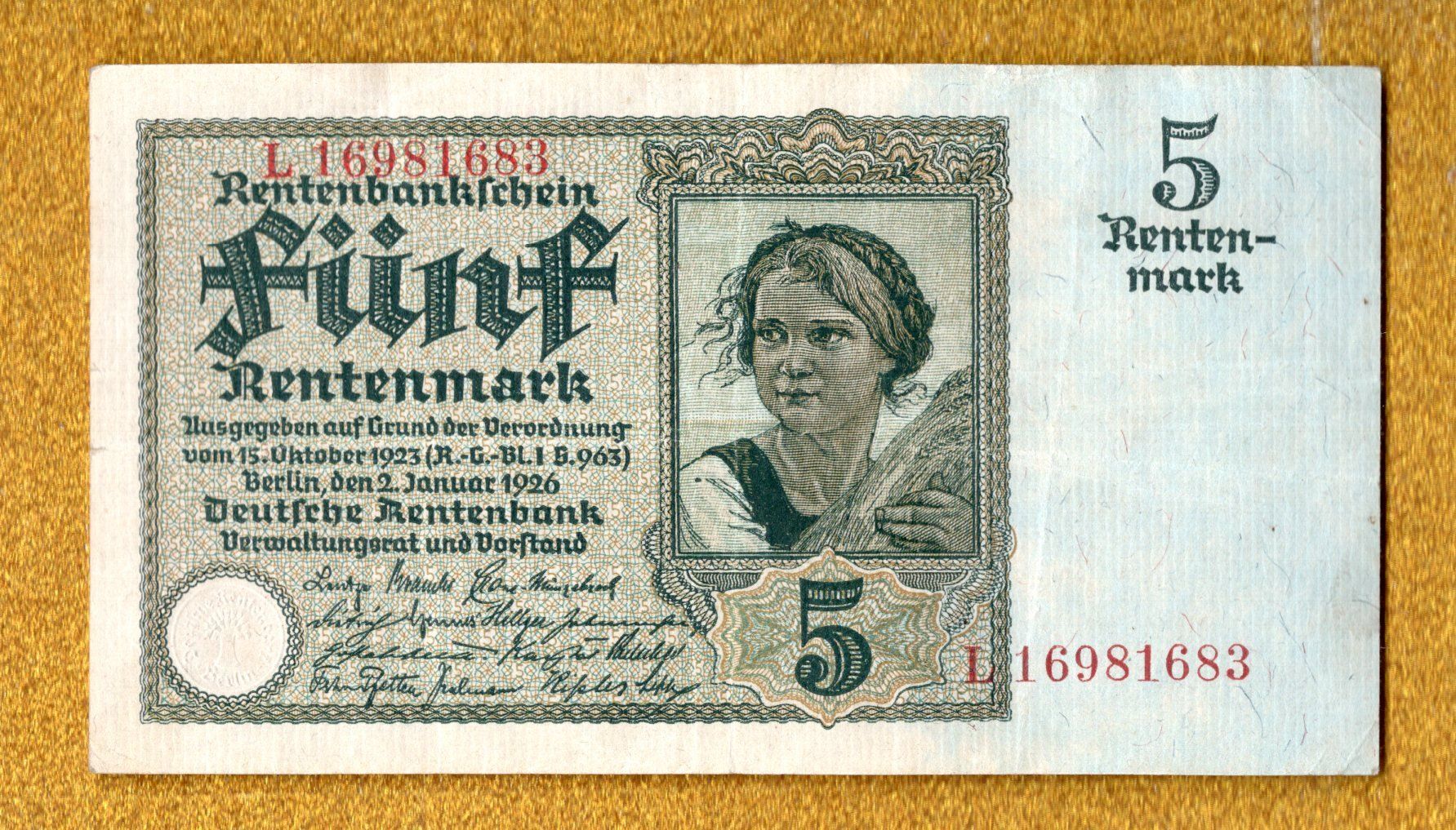 Banconote: Germany 5 rentenmark 1926 selten – Usato da Leibstadt venduto da baroc333