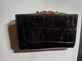 Vintage Brieftasche Börse Portemonnaie schwarz Leder 1960er