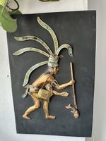 Wandbild✨52cm✨Azteken Krieger mit Fisch, Top Zustand!✨selten