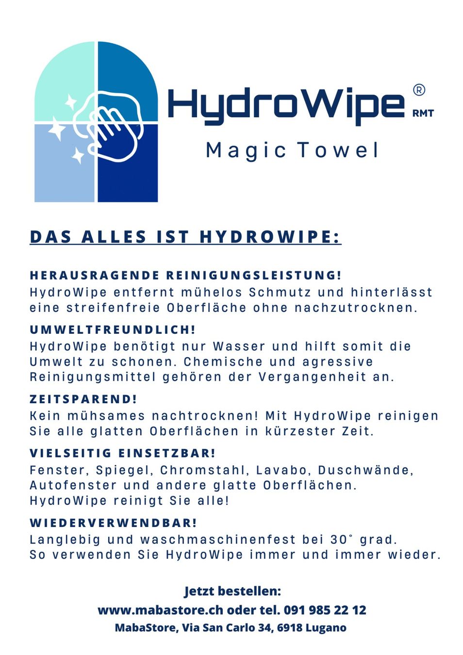 Altro per la casa: Fensterputzen leicht gemacht - HydroWipe Magic Towel – Nuovo e nell'imballaggio originale da Figino venduto da MabaStore24 3