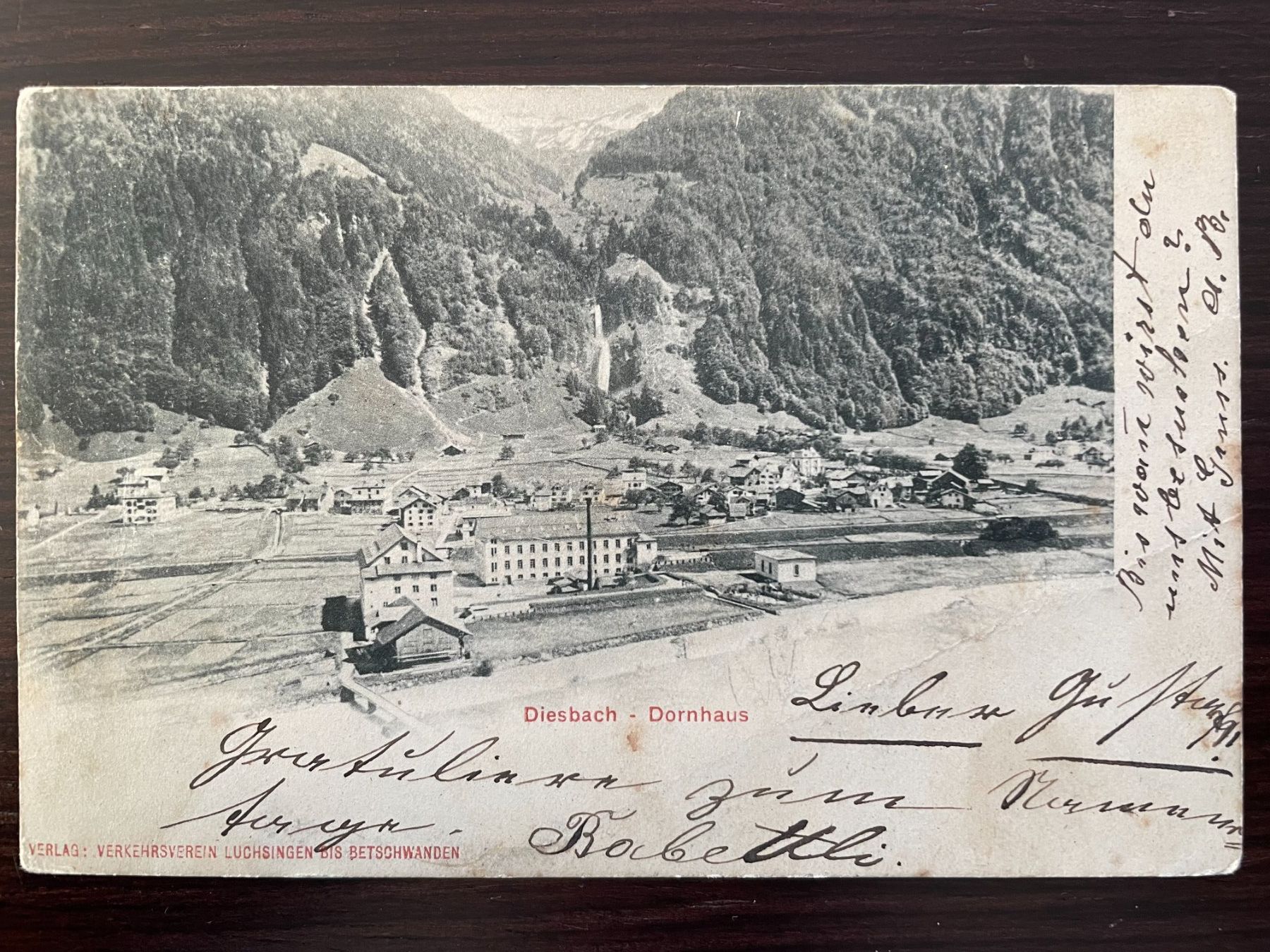 Cartoline postali: DIESBACH (GLARUS SÜD) Dornhaus, Fabrik, 2 Ansichtskarten – Usato da Wald ZH venduto da TLILEF 3
