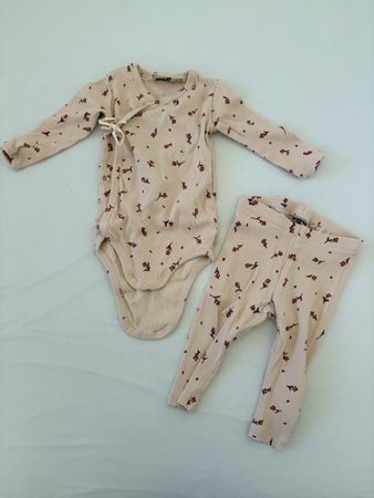WHEAT Babybody & Leggings Set 6M, zartrosa blumen-print,